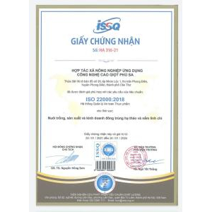 Giấy chứng nhận ISO 22000:2018 HTX GIỌT PHÙ SA